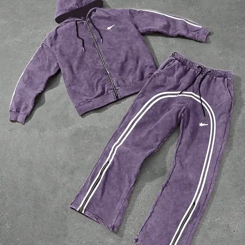 Men's Letter Print Striped Zip Up Hoodie & Pants Matching Loungewear, Casual Comfy Soft Breathable Long Sleeve Hooded Top & Trousers PJ Set, Men's Sleepwear for Fall & Winter, Casual Home Pjs