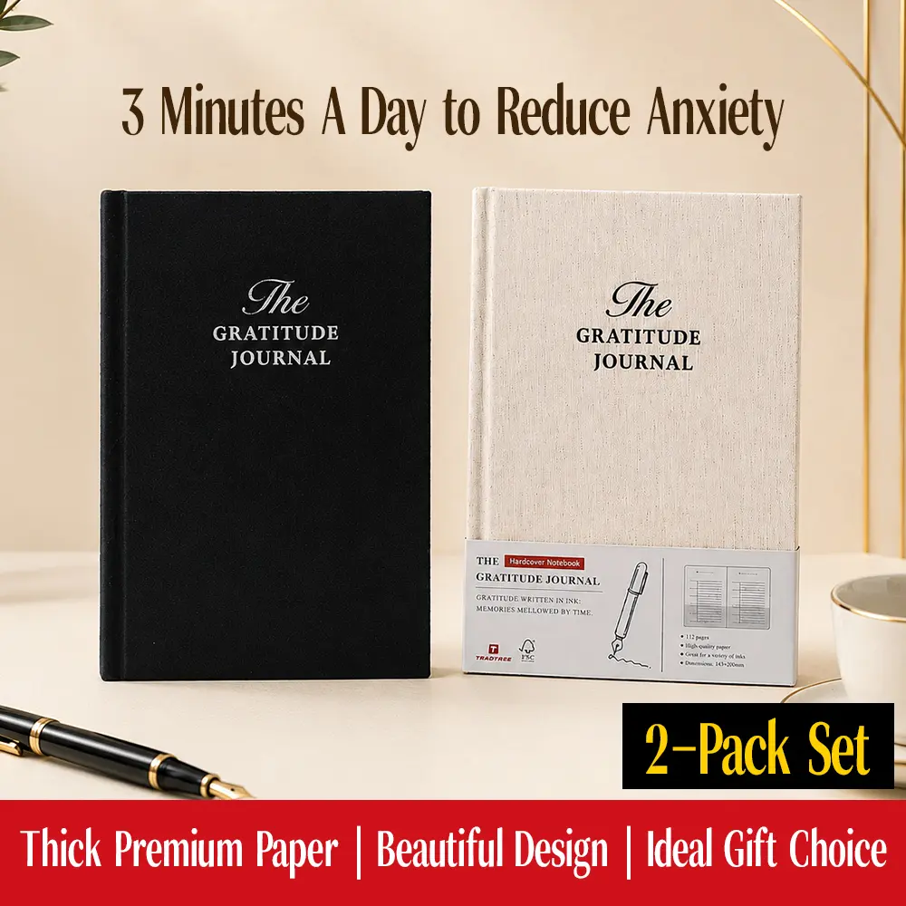 Gratitude Journal Set - High-Quality Thick Paper Mindfulness Aid with Daily Prompts, Textured Hardcover Book for Mom, Teacher (Boosts Happiness, Positivity, Inner Peace)