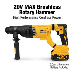 DEWALT Cordless Brushless Rotary Hammer DCH263 Featuring Three Functional Settings And Rotation Lock Structure,Stepless Variable Speed And Forward Reverse Control,Portable Industrial Power Tool For Construction,Masonry Drilling And Chiseling Operations