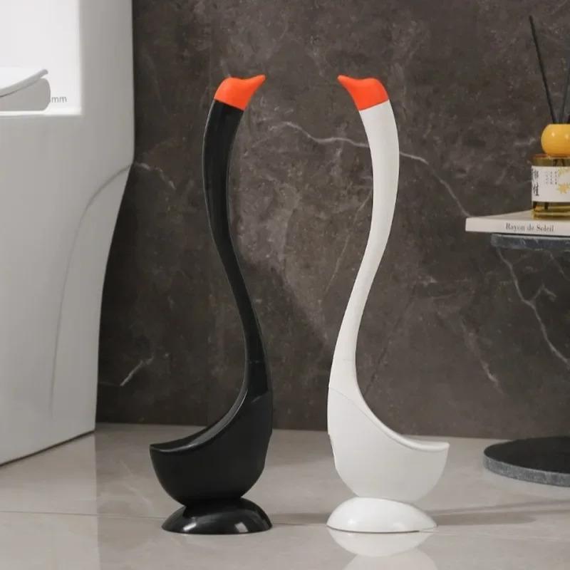 Swan-Shaped Long Handle Toilet Brush Set with Holder, Dense Bristles, Household Cartoon Bathroom Cleaning Tool