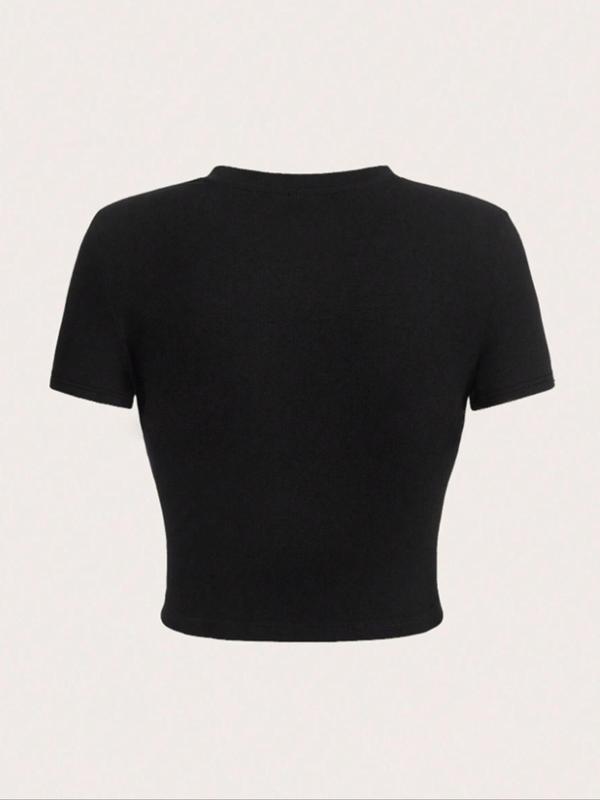 Women's Cat & Deftones Print Round Neck Tee, Y2K Style Tight-fitting Short Sleeve T-shirt for Daily Wear, Ladies Summer Outfit, Top