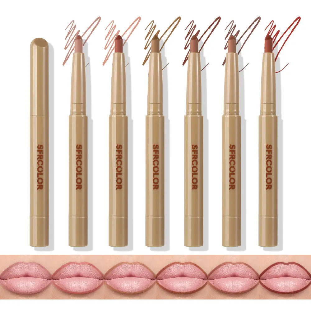 SFRCOLOR 6-Color Dual-End Lip Liner Pencil Set, Matte Nude Long-Lasting Lip Contour Kit with Built-In Silicone Blending Brush, Beauty Makeup Gift for Daily Use