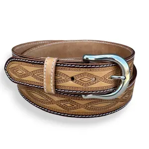 Western Leather Belt Y2K Vintage Style Leather Belt Western Belt for Men Full Grain One Piece Leather Y2K Vintage Cowboy Belt Handmade 1.5” Wide Belt with Buckle Engraved Tooled