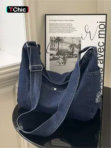 Large capacity casual versatile crossbody bag, washed denim shoulder bag, fashionable and trendy student class commuting bag, outdoor sports commuting armpit bag, simple and comfortable handbag, Denim Crossbody Bags, Denim Shoulder Satchel