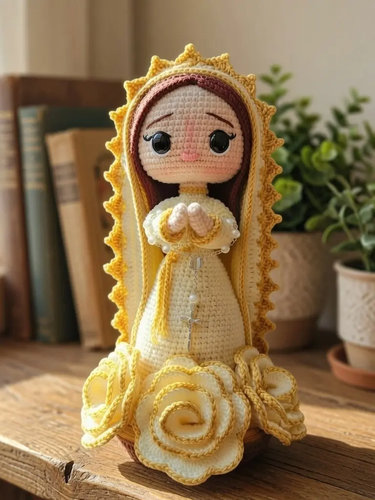 Virgin Mary Crochet Doll, Our Lady of Guadalupe Amigurumi, Catholic Religious Decor, Handmade Style Mary Plush, Christian Gift