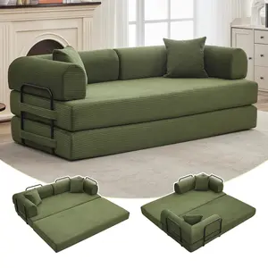 Garvee 79" Convertible Sleeper Sofa Bed Couch - 4-in-1 Boneless Corduroy Folding Sofa with Pillow & Fixed Shape, Floor Mattress Couch Loveseat for Living Room Apartments, No Assembly Needed, Green