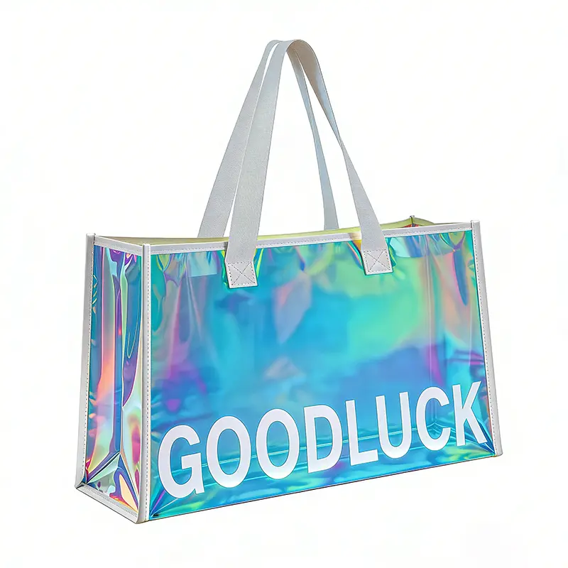B2prity Iridescent Clear Beach Tote Bag for Women Girls Large Waterproof with Inner Zipper Pocket for Swim Pool Travel Vacation