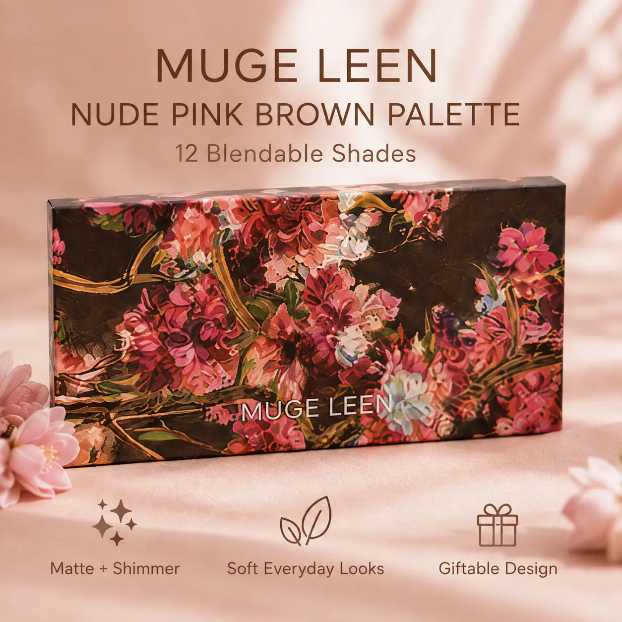 Nude Neutral Eyeshadow Palette 12-Colors, Matte Shimmer Blendable Longwear Everyday Eye Makeup with Brush & Mirror