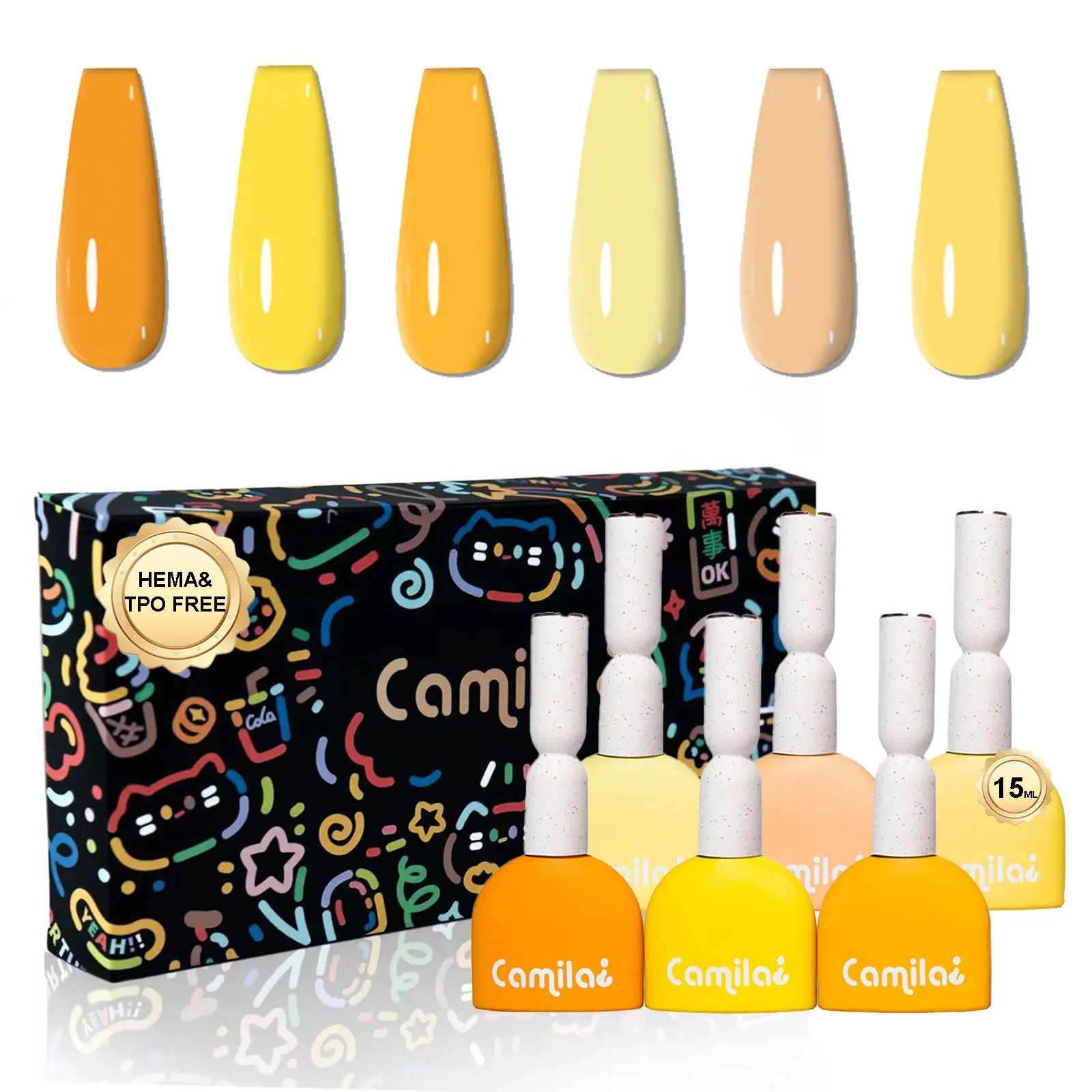 Camila 6Pcs 15ml Macaron Multi Colors Gel Polish Set Nail Care HEMA TPO Free Long Lasting UV Soak Off Salon Quality Spring Nail Art Gift Diy Manicure