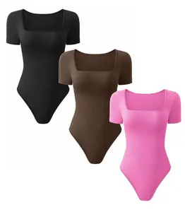 Women's Solid Square Neck Bodysuits,Casual Curvy Short Sleeve Bodysuit for Daily Wear, Tummy Tuck Garment,Ladies Clothes for All Seasons, Shapewear Bodysuit,Waist Trainer Women, Womenswear