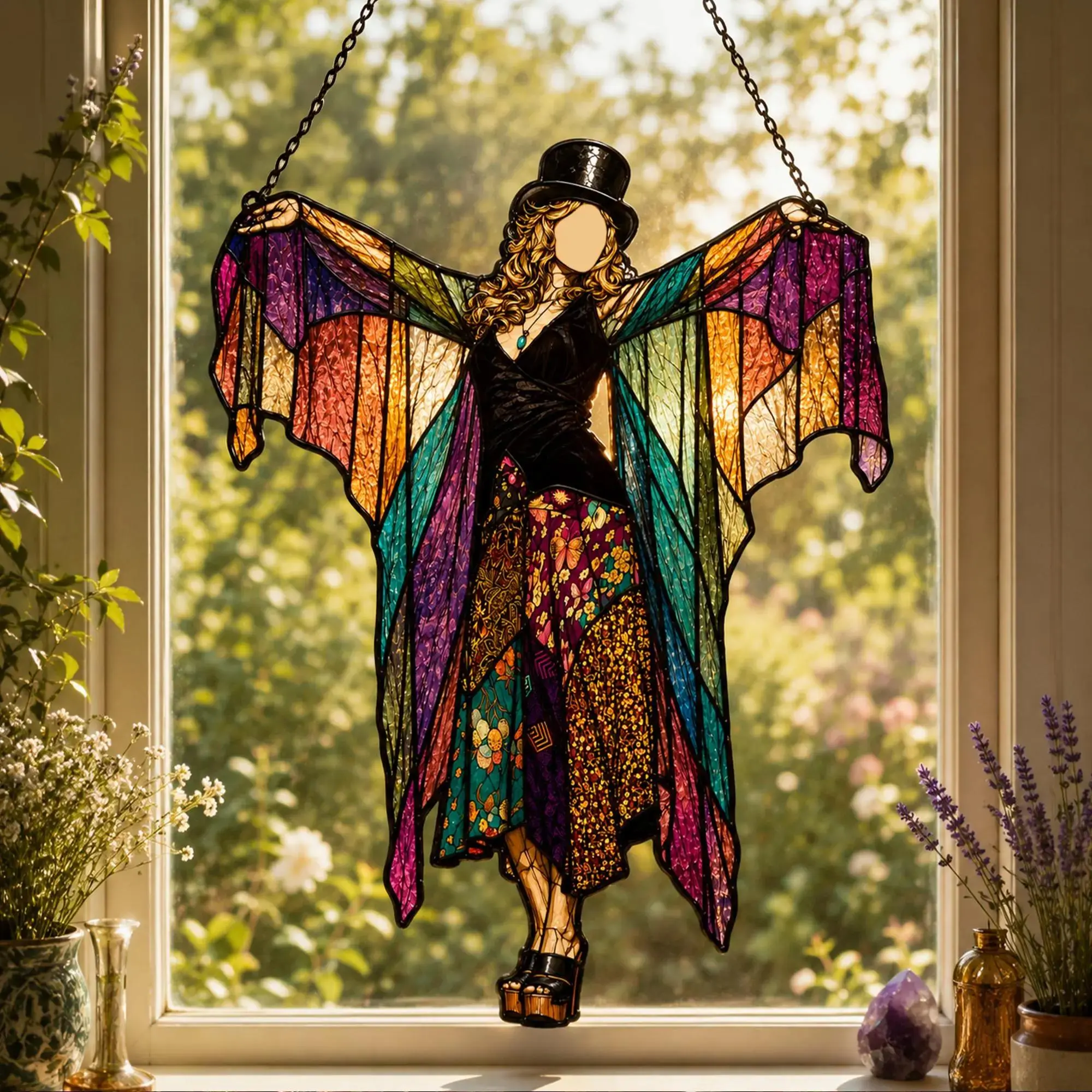 Witchy Nicks Suncatcher, Boho Witch Rock Fan Gift, Boho Decor Window Hanging