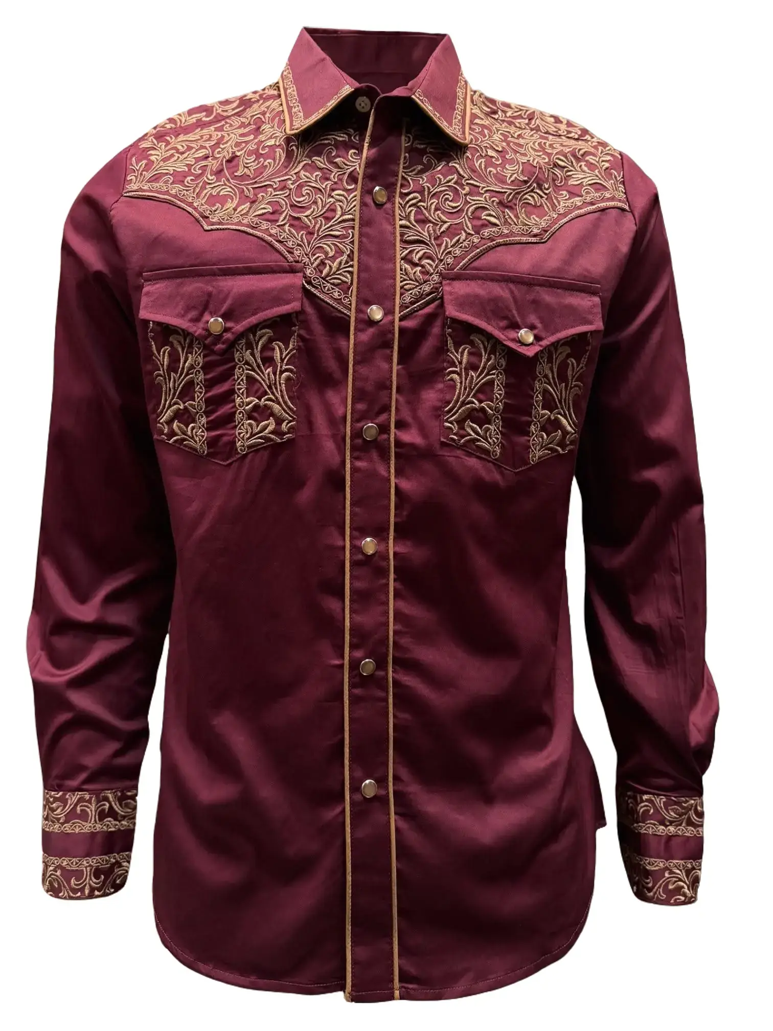 Men's Long-Sleeve Western Style Casual Shirt (VA3552 Malga), Menswear Tops with Geometric Pattern