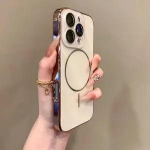 Electroplated soft frame iP16 phone case 15/14Pro/ 13/12/11Max magnetic charging case Camera lens protection against drop and shock