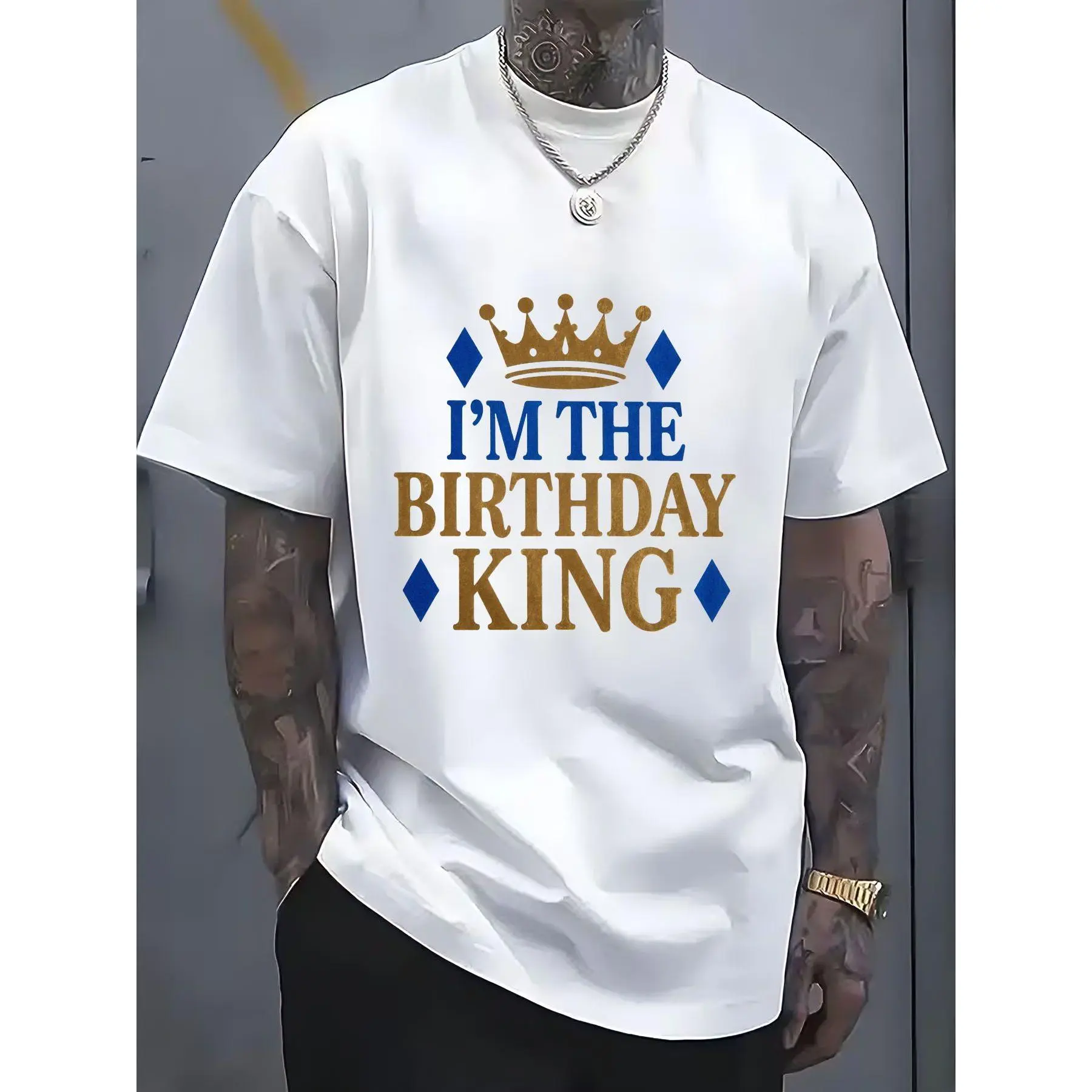 I'M THE BIRTHDAY KING 100% T-Shirt - Casual Crew Neck Printed Tshirt, Multi-Color Tee, Perfect for Birthday Gift, Festival Wear