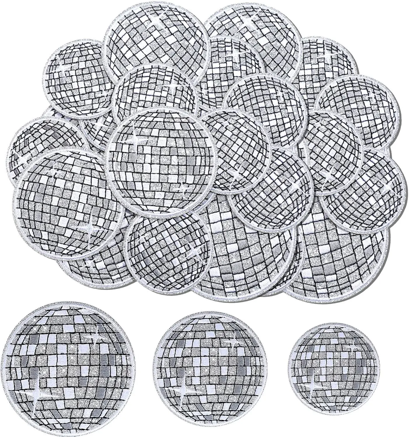 12 Pcs 2.1in Cotton-Polyester Glittered Disco Ball Iron-On Embroidered Patches - Plastic, Multi-Size Sewing Supplies with Longevity & Durability, Ideal for Friends Gifting, DIY Projects, Western Music Party Decor, Family