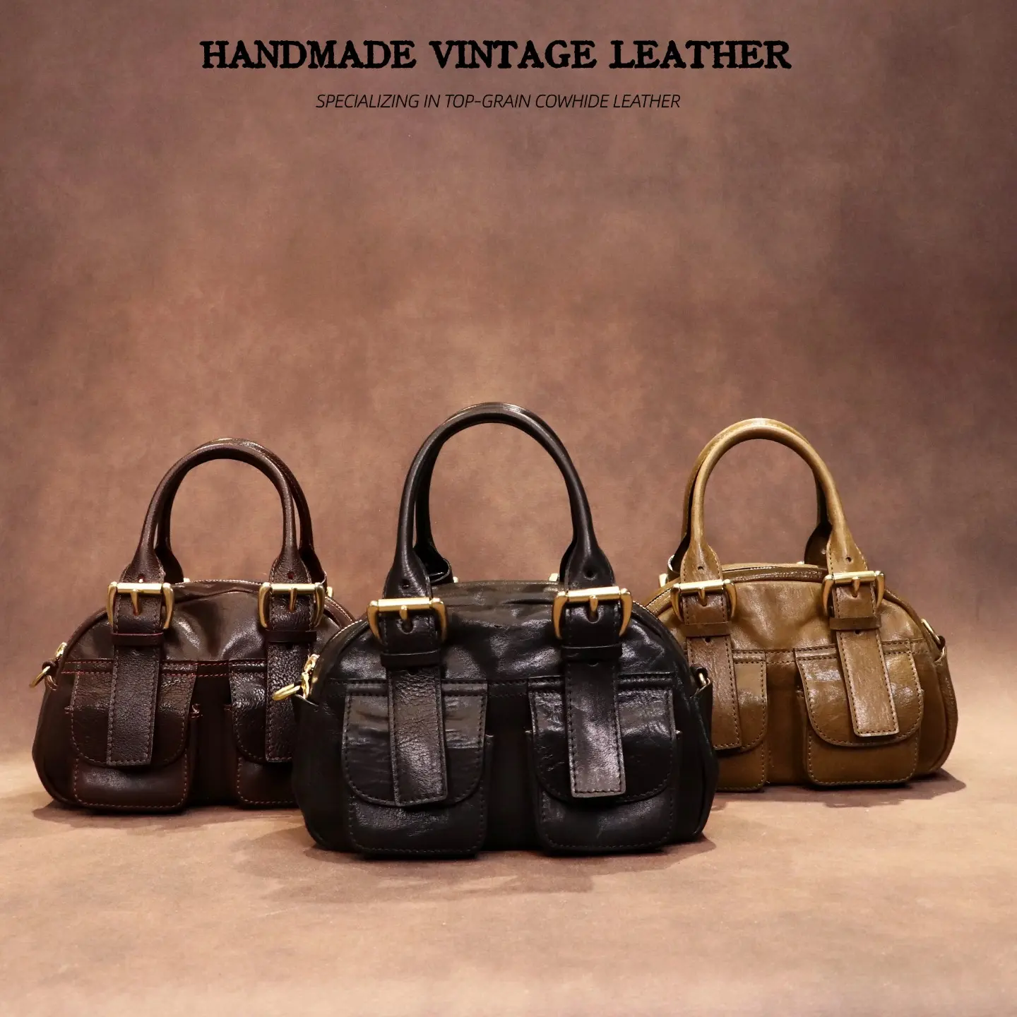 Handmade Vintage Genuine Leather Top-Grain Oil WAx Horsehide Leather Handbags
