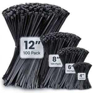 400 Pack Zip Ties Assorted Sizes (4”+6”+8”+12”), Black UV Resistant Cable Ties