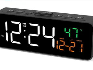 Netzu 3-in-1 Digital Clocks for Living Room with Temperature, Date & Time Display - 4 Levels Birghtness, 3 Volumes, Small & Compact Plug-in Alarm Clock for Bedroom, Office
