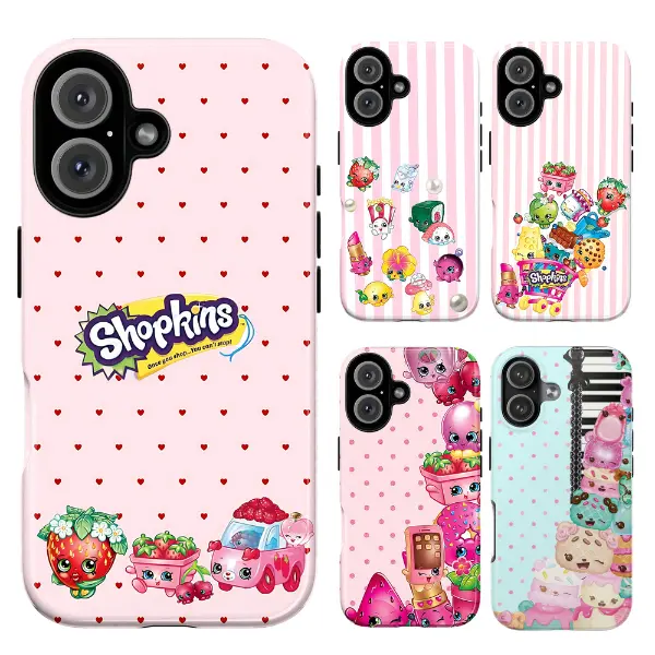 Cute Shopkins Collage iPhone Case – Rainbow Pastel Candy Colors, Kawaii Dessert Cartoon Characters, Polka Dot & Stripe Pattern, Nostalgic Childhood Girly Aesthetic, Y2K Dopamine Maximalist Cover for iPhone 17 16 15 14 13 12 11, Cute Gift for Girls & Women