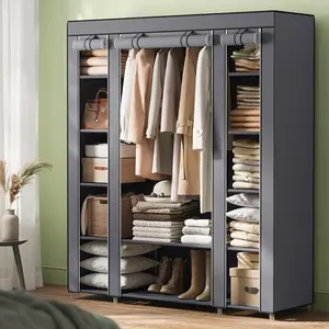 Closet Wardrobe, Portable Closet for Bedroom, Clothes Rail with Non-Woven Fabric Cover, Clothes Storage Organizer, 59 x 17.7 x 69 Inches, 12 Compartments, Gray