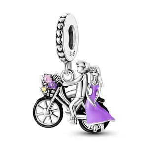 MULA Eternal Love Pendant - 925 Silver Plated and Crystal Bicycle Pendant, Meaningful Gift for Women and Couples, Compatible with Pandora Bracelets
