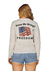 Charlie Kirk FREEDOM T Shirt with Flag on Back White Cotton Polyester Prove Me Wrong Quote