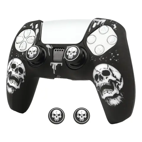 For PS5 Controller Silicone Cover, Soft Skin Case with Laser Engraving & 2 Thumb Grips, Anti-Slip Shockproof Dustproof Covers, Console Controller Accessories, Gaming Console Accessory