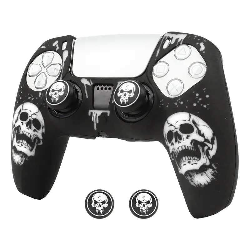 For PS5 Controller Silicone Cover, Soft Skin Case with Laser Engraving & 2 Thumb Grips, Anti-Slip Shockproof Dustproof Covers, Console Controller Accessories, Gaming Console Accessory