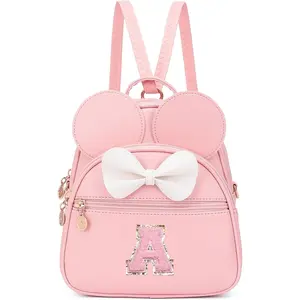 Buir Mini Backpack Purse for Girls Initial Bowknot Toddler Cute Small Convertible Shoulder Bag Personalized Kids Gift (A, Pink)