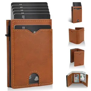 Slim Card Wallet for Men with ID Window – Minimalist RFID Wallet, Pop-Up Function, Ultra Thin Design, Metal Business Card Case Holds 8+ Cards, Gifts for Men, Men's Accessories