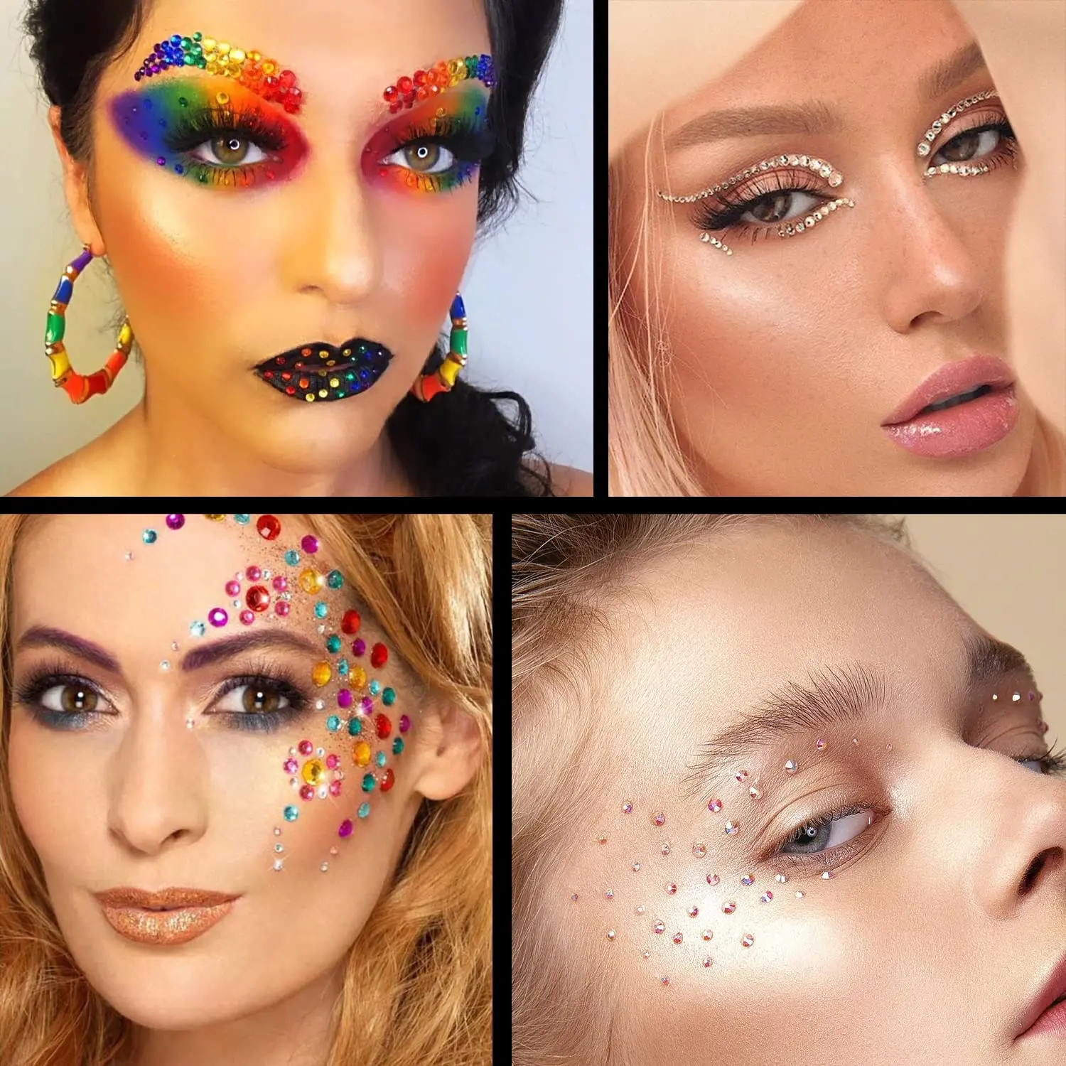 Rhinestone Kits Colorful Rhinestones+Crystal AB&Transparent White Face Gems with Quick Dry Makeup Glue+Picker Pencil+Tweezer for Face Makeup...
