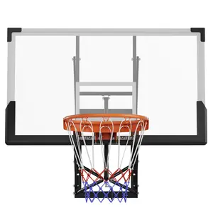 Adjustable Wall Mounted Basketball Hoop - 54 Inch Shatterproof PC Backboard, Sturdy Steel Rim, Indoor & Outdoor Basketball Goal for Home, Garage