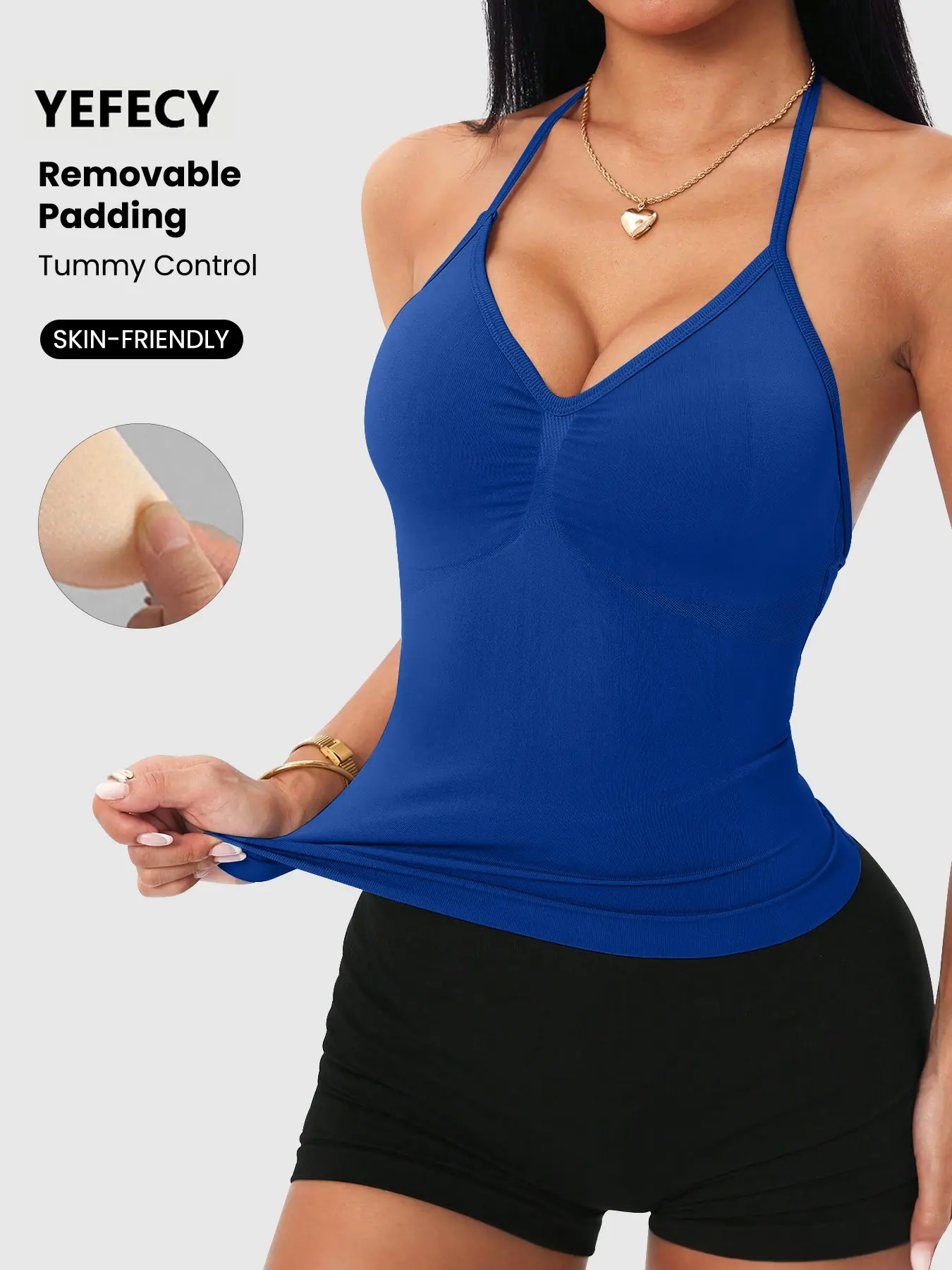 Women's V-Neck Halter Waist Trainer Sports Vest, Yoga Workout Vest, Detachable Pads, Slim Fit Yoga Top, Sleeveless Sporty Design, All Season, High Elasticity, Soft, Multiple Colors, Sleeveless Sports Tops, Soft Stretchy Activewear, Activewear Pieces