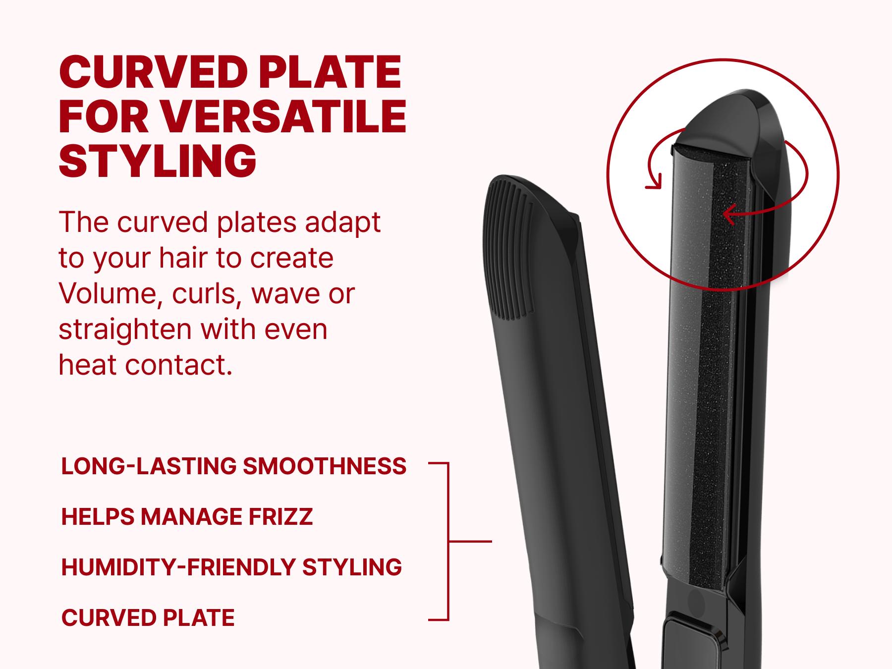 GLAMPALM GlamMuse Volumizing 1" Hair Straightener - All-Ceramic Flat Iron infused with Vita-C, Curved Plates for Volume & Curl, Trusted by K-Pop Hair Stylists, Dual Voltage Hair Straightener, Silk Press (GP202T)