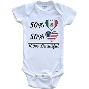 Really Awesome Shirts 50% Mexican 50% American 100% Beautiful Mexico Flag Heart One Piece Baby Bodysuit