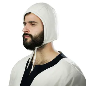 Medieval white Quilted Canvas Cotton Padded Arming Cap Protector Under Armor Chainmail Coif for LARP, Renfair