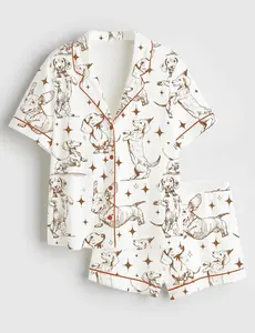 Women’s Dachshund Mom Print Short Sleeve Satin Pajama Set Dog Lover Sleepwear