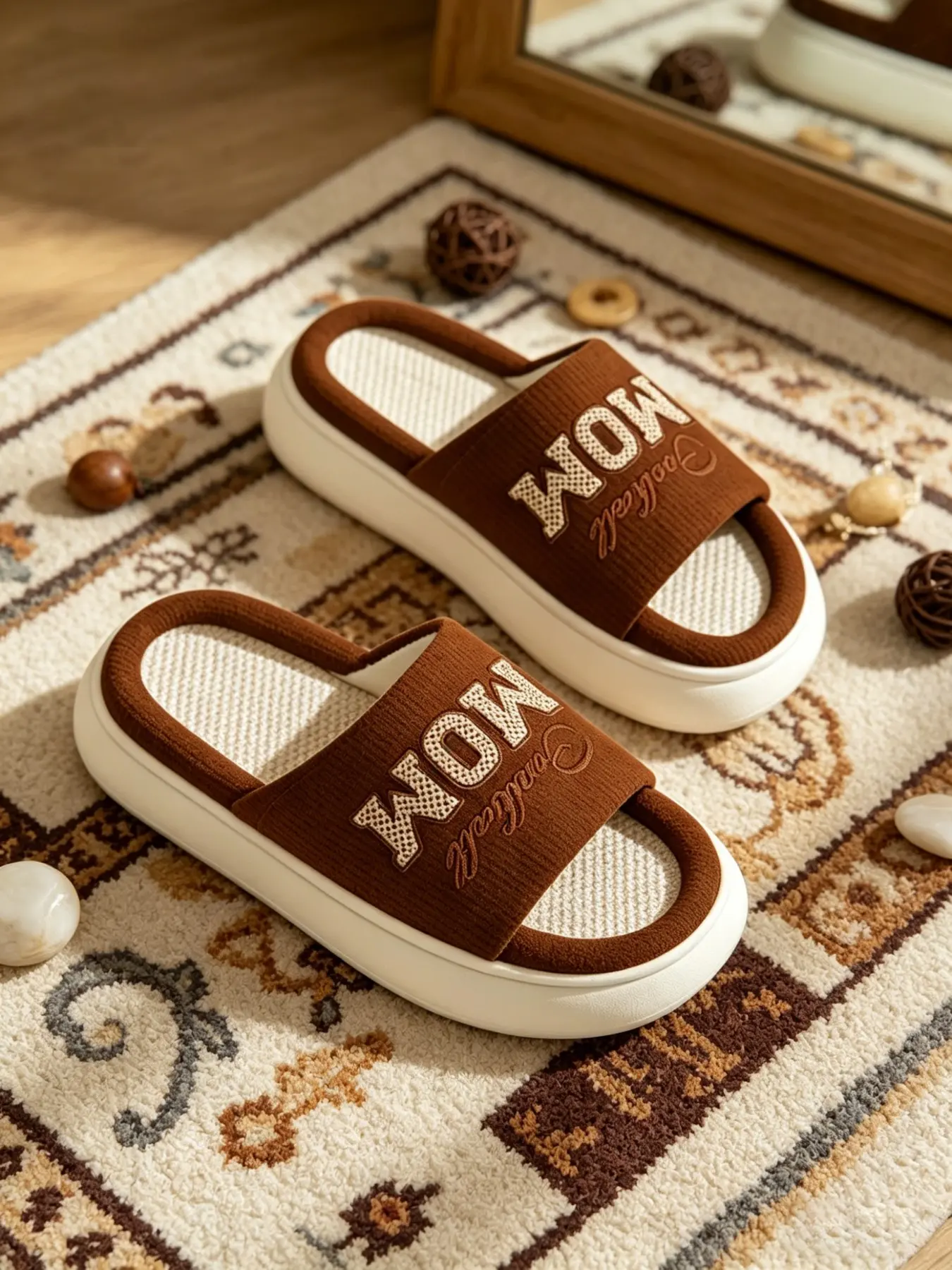 Letter Embroidered Waffle Cotton Slippers, Simple Style, Breathable Anti-Slip Thick Sole, Home Bedroom Couple Slippers