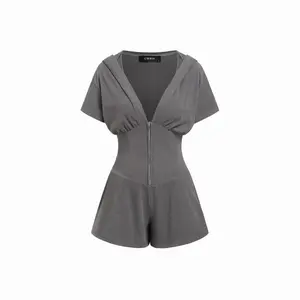 Cider Textured V-neck Ruched Front Romper