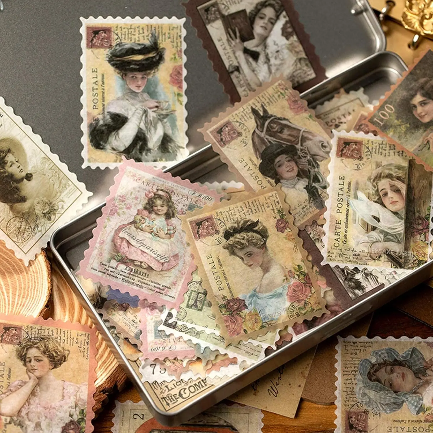 240-Pack Vintage Stamp Stickers - 4-Pack Retro Postage Seals for Planners, Scrapbooking, DIY Crafts | Washi Sealing Stickers for Notebooks | Tools & Hardware Power Tool Accessories, Sticker