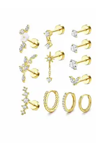 12-piece set of elegant and fashionable design pendant earrings, small flower earrings, leaf earrings, suitable for daily wear, mix and match, gift giving is preferred
