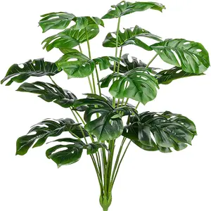 Artificial Palm Leaves Plants Faux Fake Monstera Turtle Leaf Tropical Large Palm Tree Leaves Plant UV Resistant Plants (Green)
