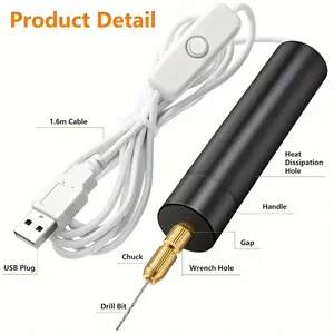 Electric Resin Drill with 10 Drill Bits and 50 Nails for Resin Plastic Wood Polymer Jewelry Keychain Pendant Making, USB Powered, 1.6m Cable