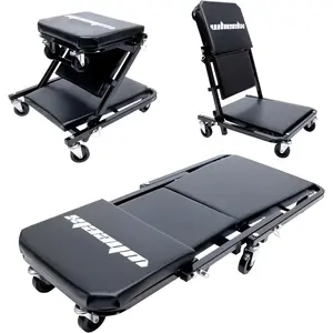 Mechanic Creeper 36inches 3-in-1 Z Seat 340lbs Capacity Foldable Garage Chair Adjustable Rolling with 6 Wheels for Auto Repair Black Man Gift