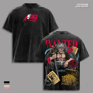 Rocks D. Xebec WANTED One Piece VintageWashed Oversized T-Shirt – Rocks Pirates Clan ofD. Anime Graphic Tee, Heavyweight Cotton PirateKing Era Streetwear Unisex Gym Manga Fan GiftShirt