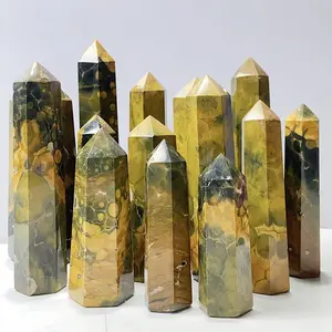Yellow Ocean Jasper Tower Reiki Crystal Healing Quartz Stone Home Decorations