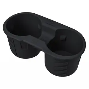 HALO BLK Center Console Cup Holder Insert for 2023 2022 2021 Tesla Model 3 Model Y, Removable & Washable Food Grade Silicone with Key Card Design