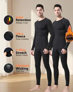 Autumn & Winter Men's Fleece Thermal Underwear 4 Pieces 2 Sets Heat Retention Ultra Fleece 4-Way Stretch Moisture Wicking Ideal for Skiing Hiking Hunting