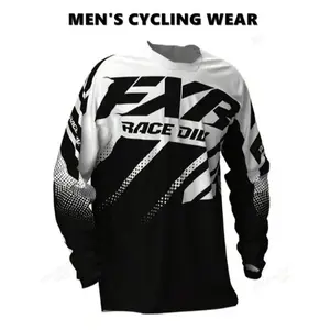 Men's Motocross Long Sleeve Jersey - Breathable, Quick-Dry Polyester with UV Protection, Red & Black Gradient Design, Full-Body Print, Perfect for Racing, Riding & Outdoor Sports