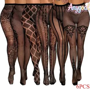 Anygoal 6/3 Pack Women's Fishnet Tights Thigh High Stockings Floral Stretchy Pantyhose High Waist Suspender Pantyhose Set Stylish Outfit Accessories